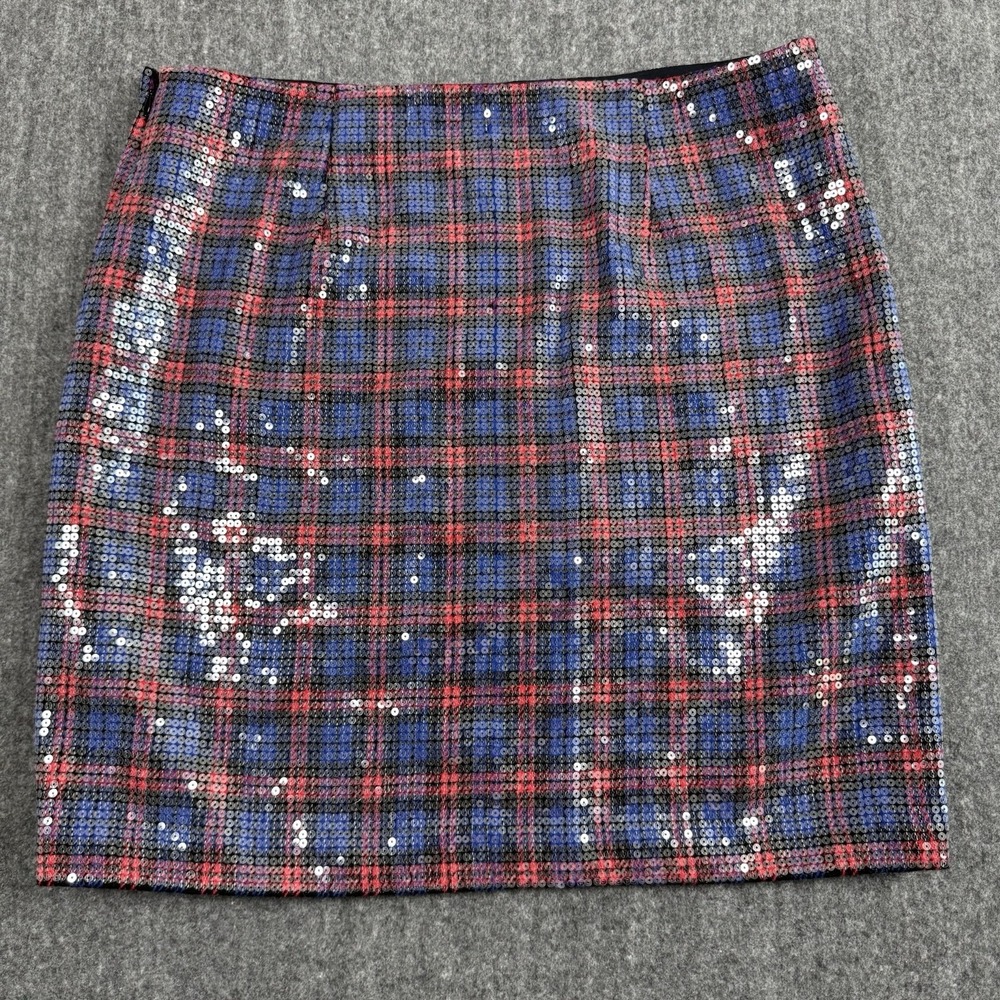 C Wonder Women's Size 10 Sequin Plaid Mini Skirt Wool Blend Holiday Party